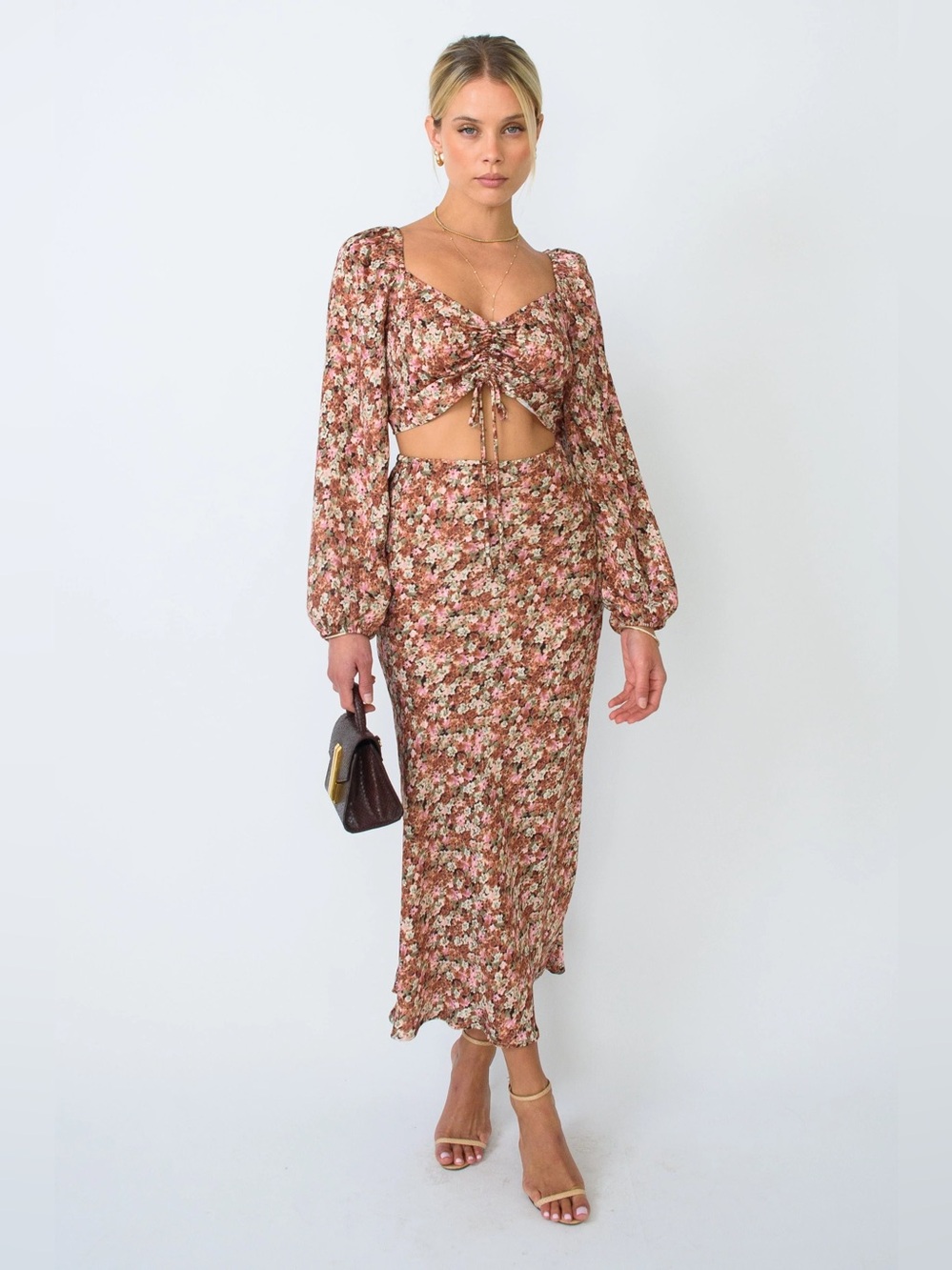 NWOT RESA Isla Skirt in Brixton - Floral Midi Skirt in Brown and Pink Tones